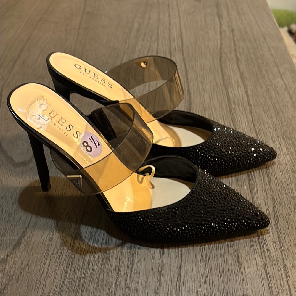 Guess Black Rhinestone Embellished Heels  8.5